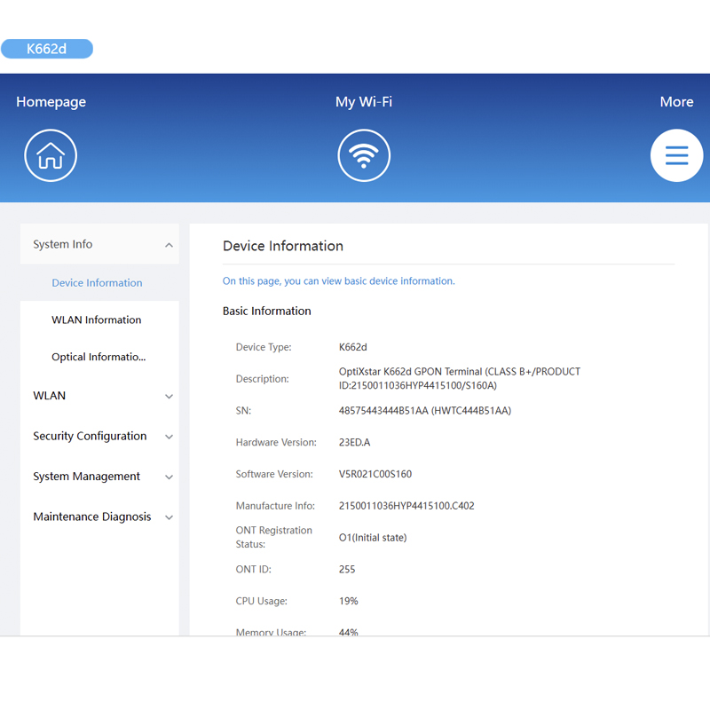 Huawei OptiXstar K662d ONU ONT 7DBI SC/UPC GPON Fiber/Ethernet Uplink, Gigabit Dual-band Wi-Fi 6 And Gigabit Ethernet Port‌