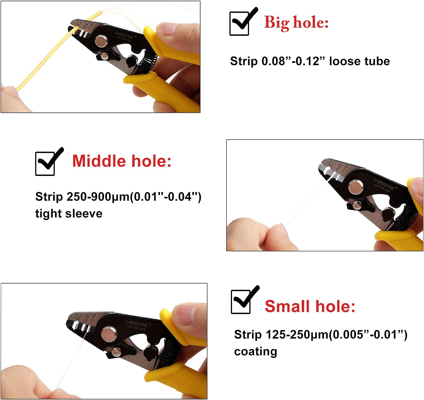 Pelacables de fibra &oacute;ptica, herramientas de pelado de fibra &oacute;ptica con orificio de 3 puertos con mango de 6 pulgadas, herramienta pelacables de fibra &oacute;ptica de acero inoxidable